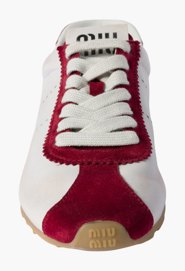 White/Cerise - Plume Nappa Leather And Suede Sneakers