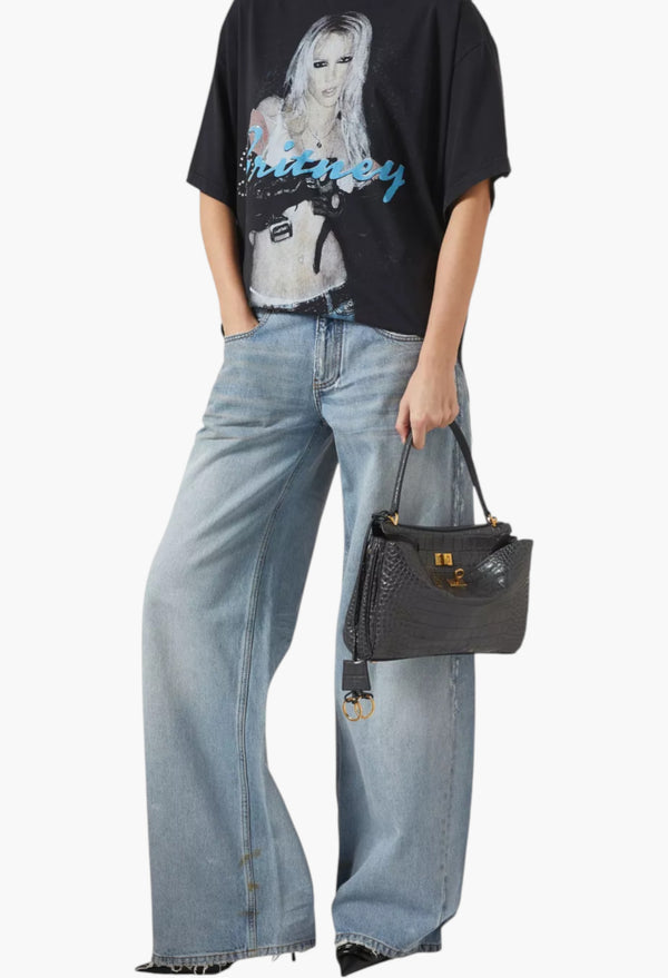 Small Rodeo Handbag in Croc-embossed Calfskin