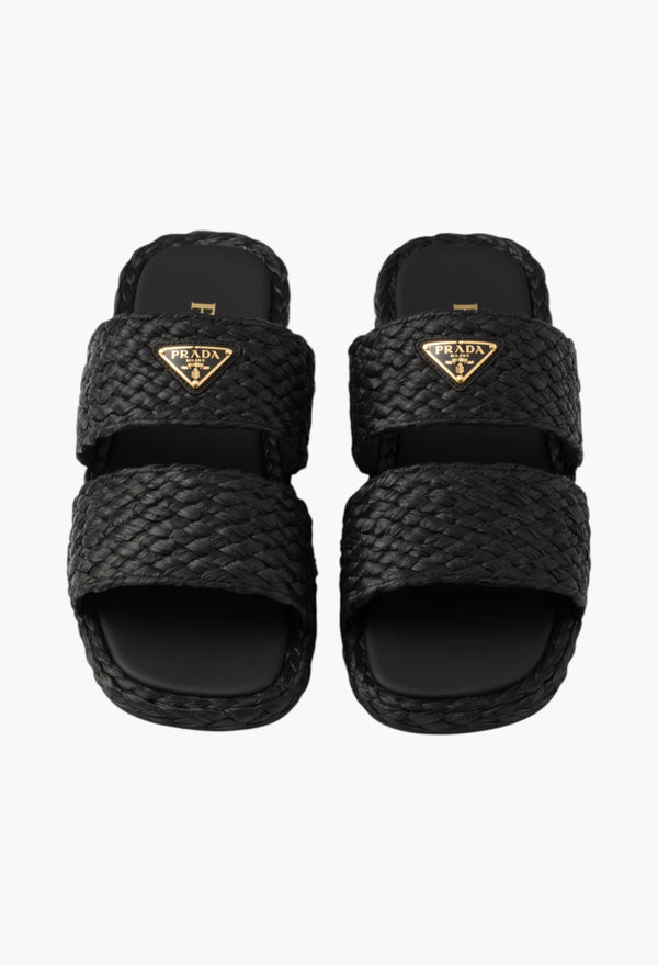 Black - Raffia Slides