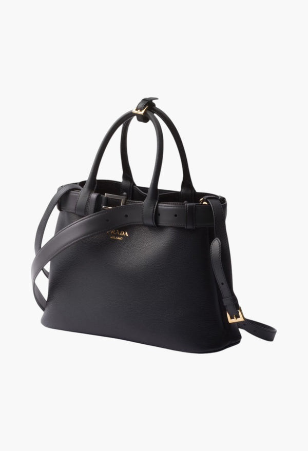 Black - Prada Buckle Small Leather Handbag With Belt