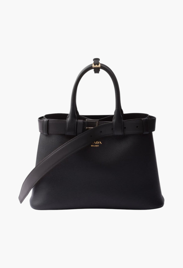 Black - Prada Buckle Small Leather Handbag With Belt