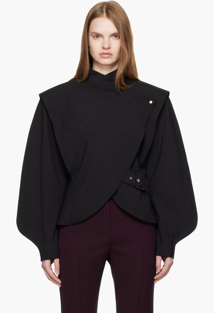 Black Asymmetric Officer Jacket - GLAM MODA