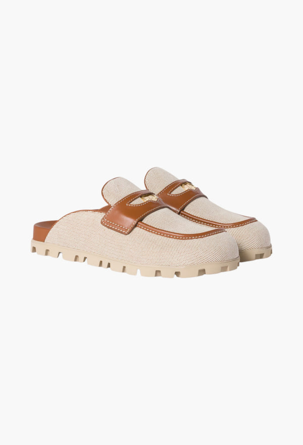 Canvas And Leather Mules