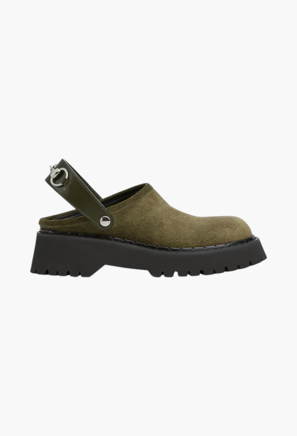 Dark Green Suede - Women's Mule With Horsebit