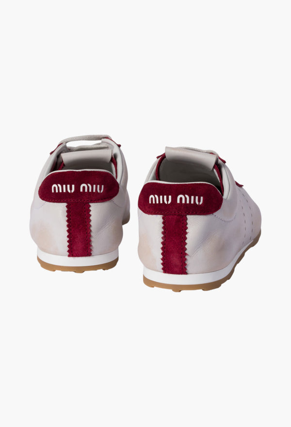 White/Cerise - Plume Nappa Leather And Suede Sneakers