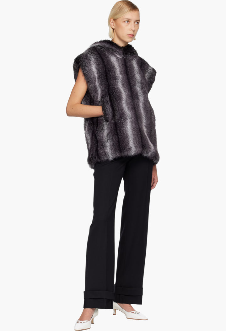 Gray Sleeveless Faux-Mink Hoodie - GLAM MODA