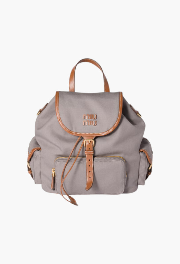 Aluminum/Brandy - Canvas And Leather Backpack