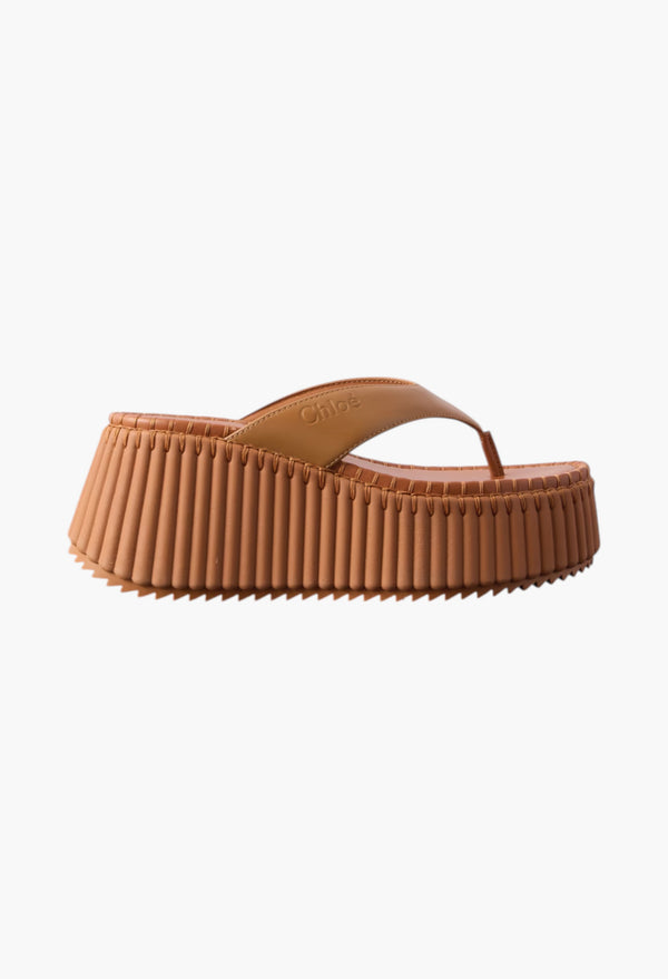 Tan - Nama Leather Platform Flip Flops