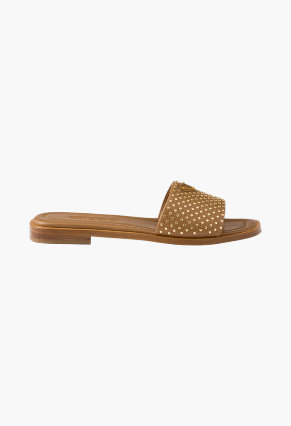 Caramel - Nappa Leather Slides With Studs