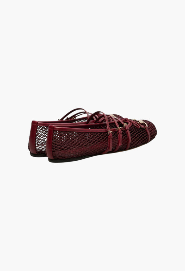 Horsebit Leather-Trimmed Mesh Ballet Flats