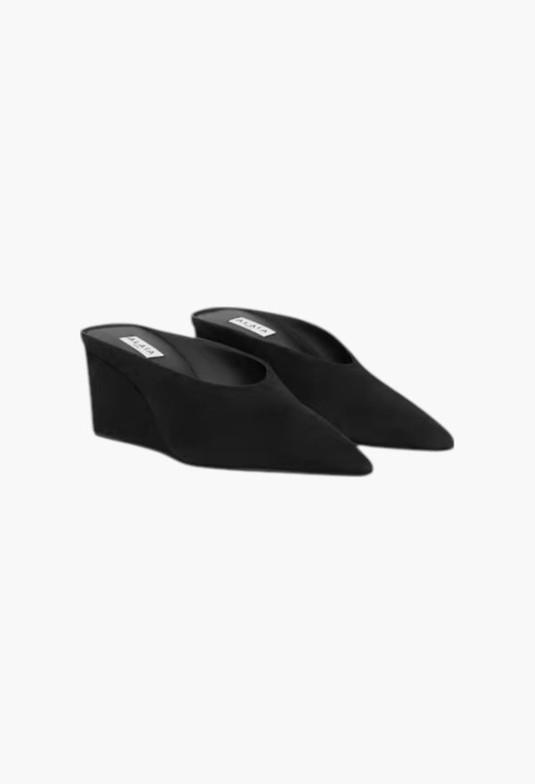 Black - Cube Wedge Mules In Suede Goatskin