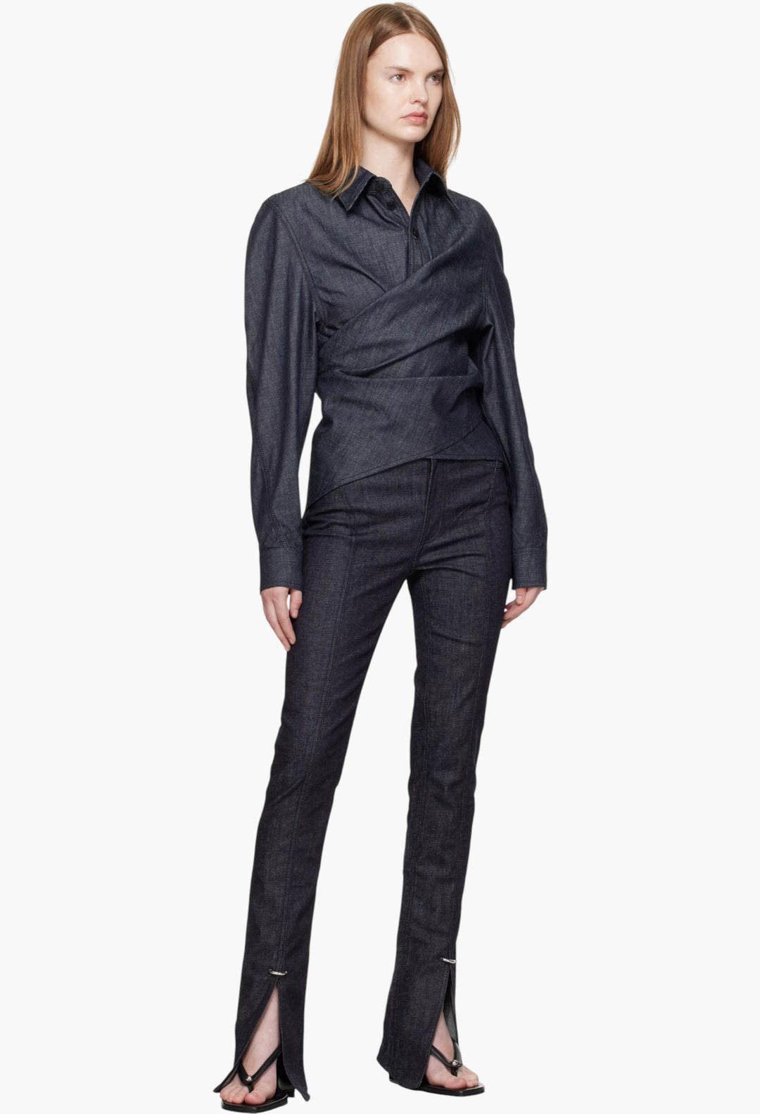 Indigo Wrapped Chambray Shirt - GLAM MODA