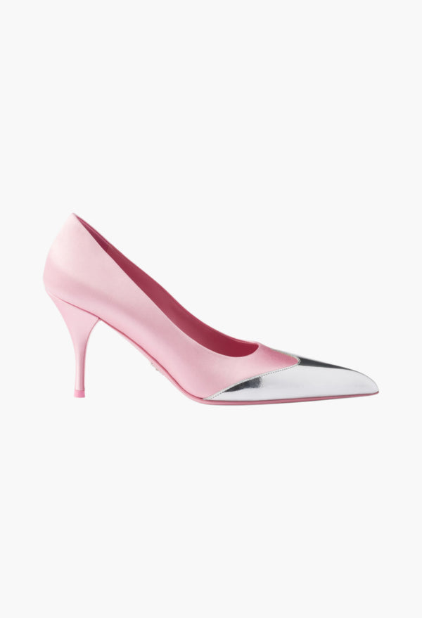 Rosebud Pink - Satin And Metallic Leather Pumps