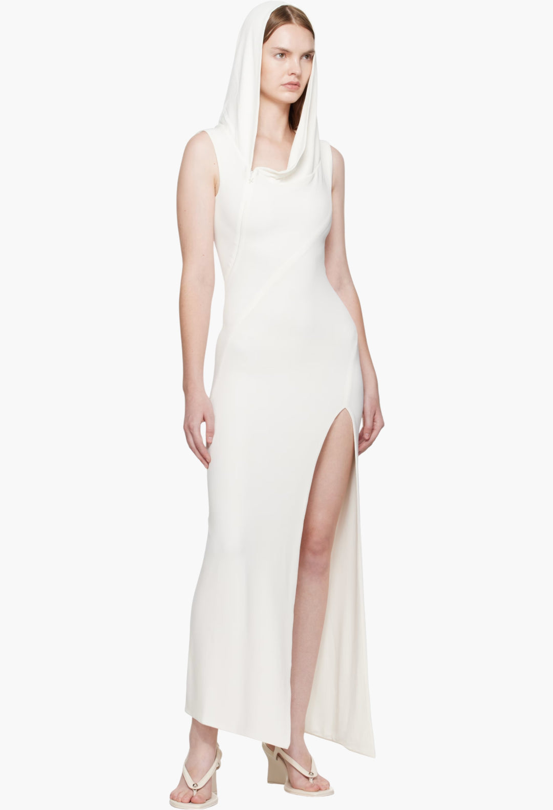 White Hooded Sleeveless Maxi Dress - GLAM MODA