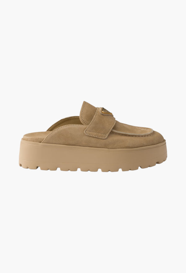 Ecru - Suede Flatform Mules