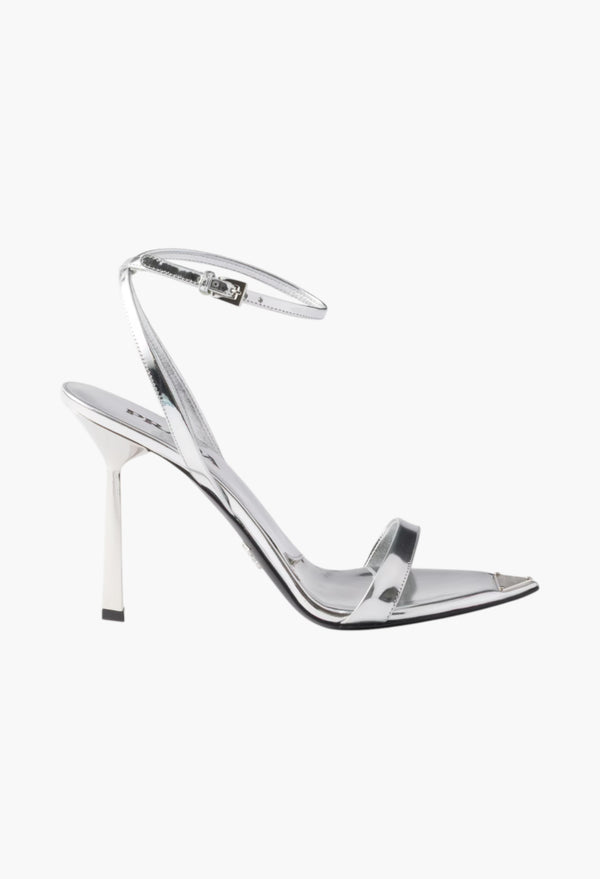 Silver - Metallic Leather High-Heeled Sandals