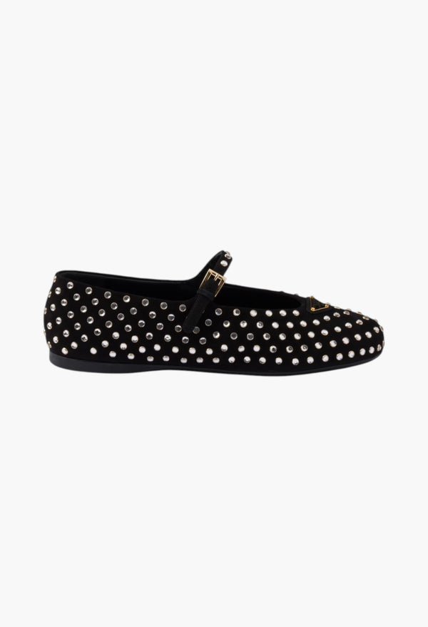 Black - Suede Ballerinas With Crystals