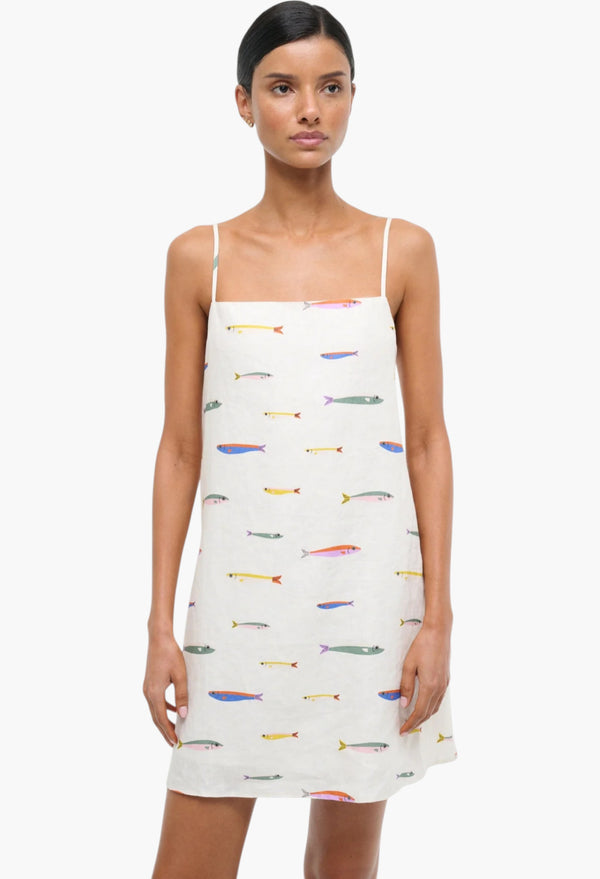 Laura Linen Mini Dress Pop Sardines Ivory
