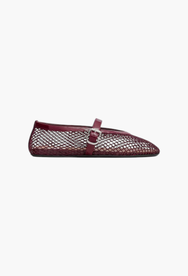 Garnet Red - Ballet Flats In Fishnet
