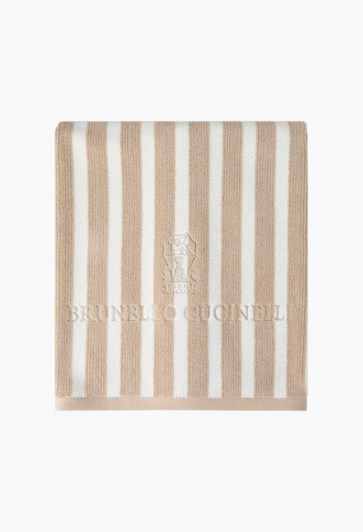 Striped Cotton Terrycloth Beach Towel With Embroidery - GLAM MODA