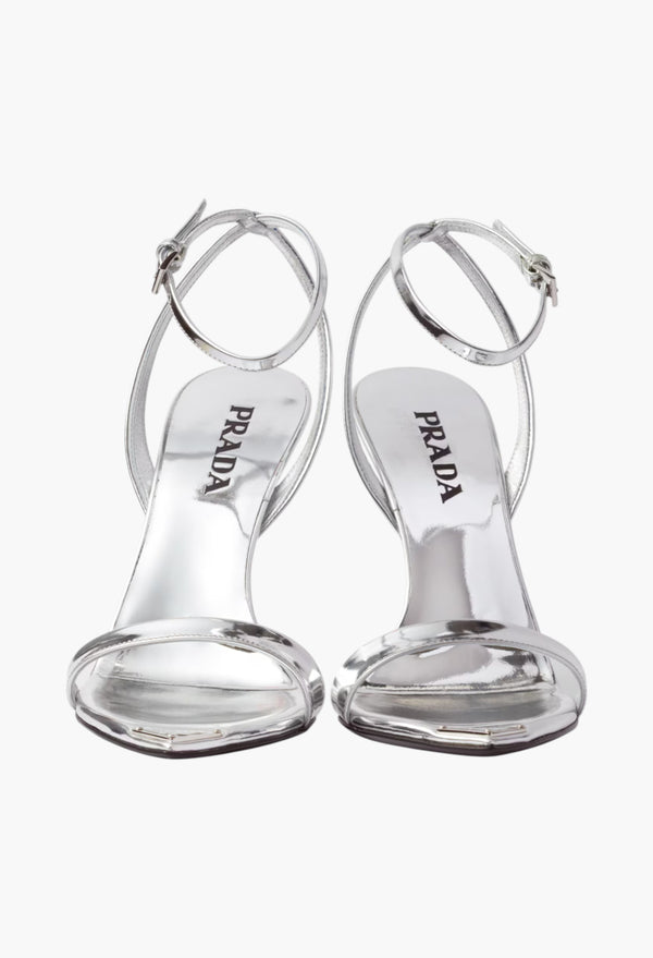 Silver - Metallic Leather High-Heeled Sandals