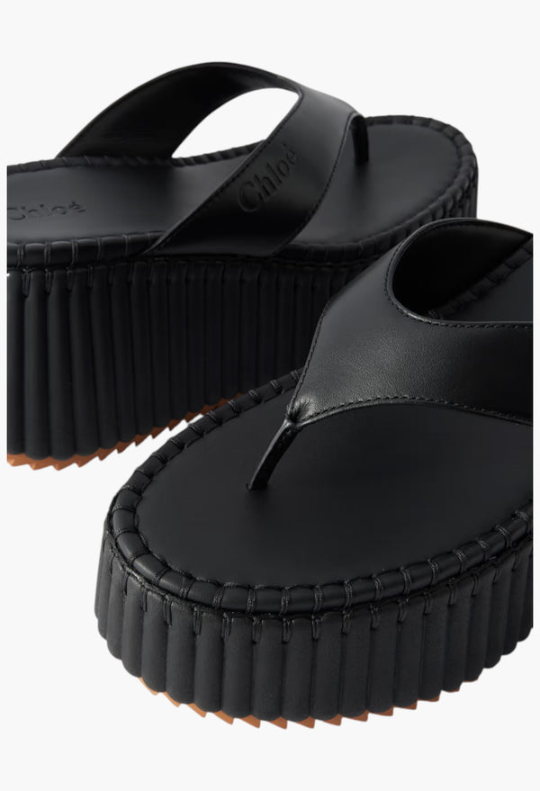 Black - Nama Leather Platform Flip Flops