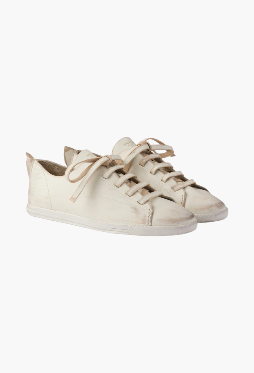 Chalk White - Antiqued Leather Sneakers - GLAM MODA