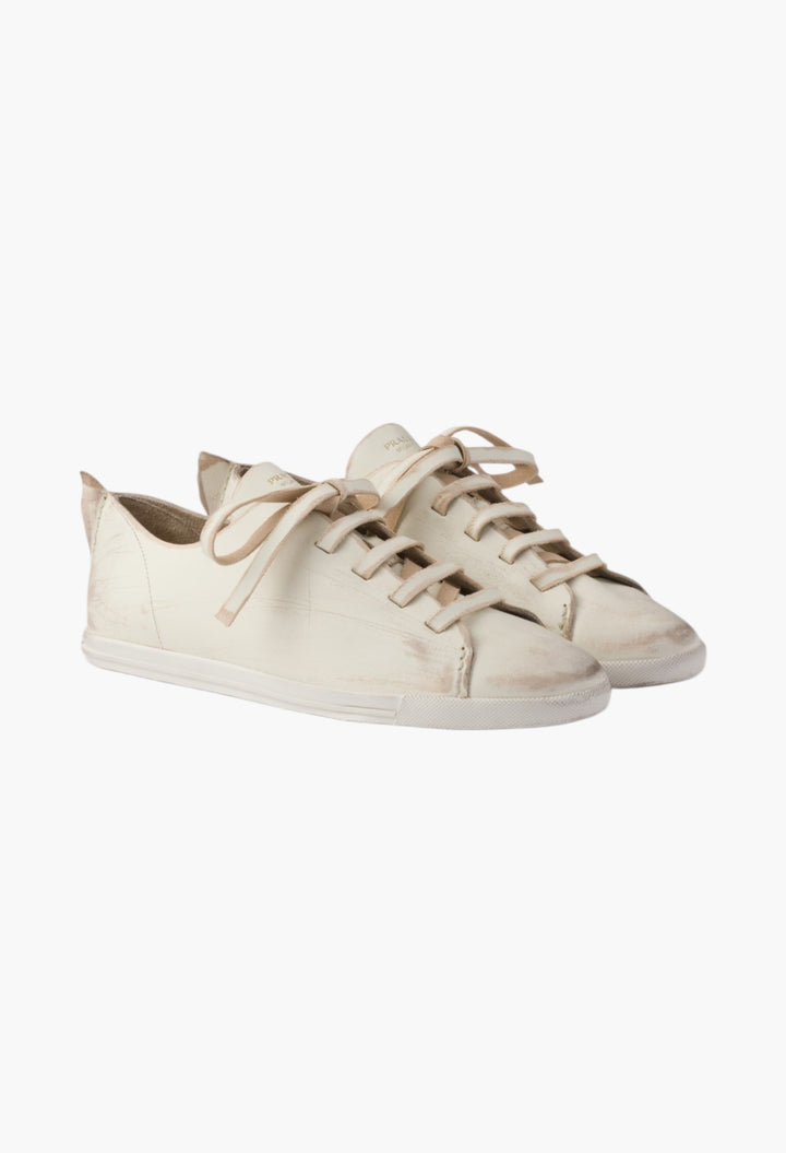 Chalk White - Antiqued Leather Sneakers - GLAM MODA