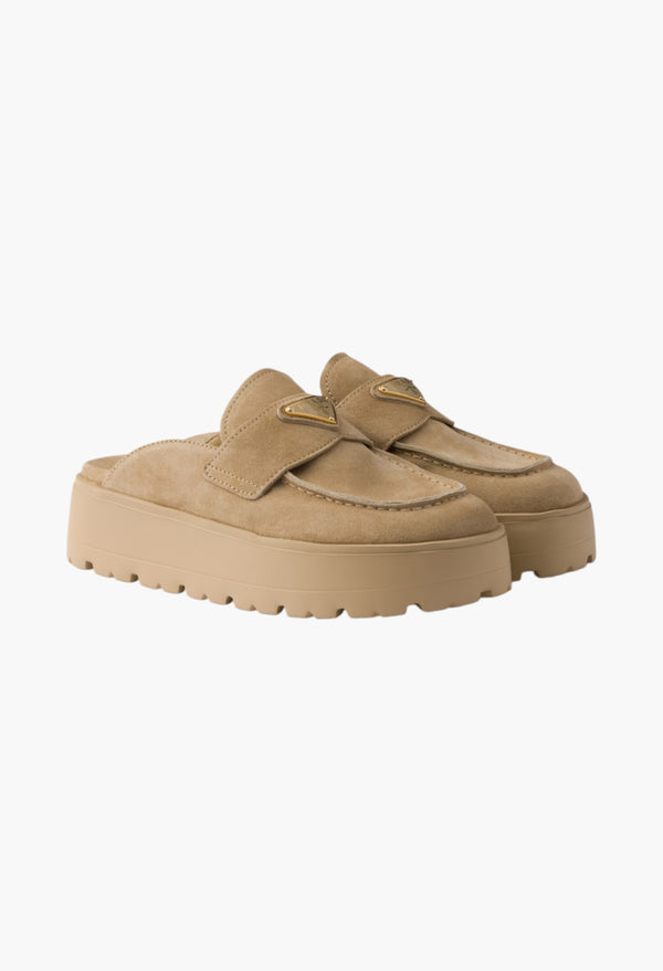 Ecru - Suede Flatform Mules