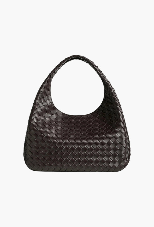 Brown - Large Campana Shoulder Bag in Intrecciato Leather