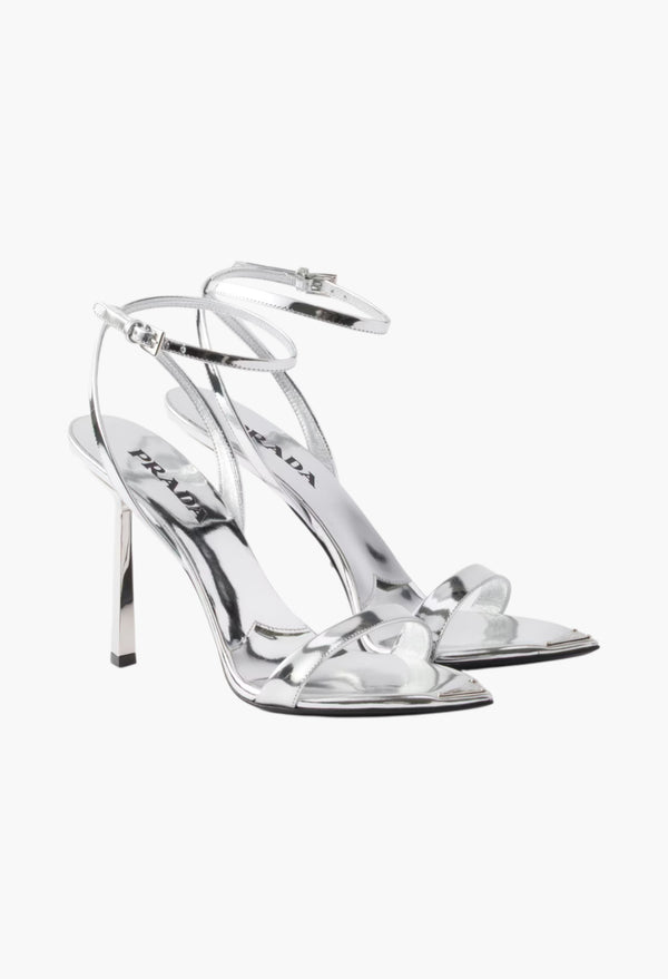 Silver - Metallic Leather High-Heeled Sandals