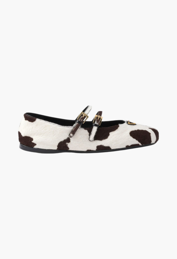 White/Dark Brown - Printed Leather Ballerinas
