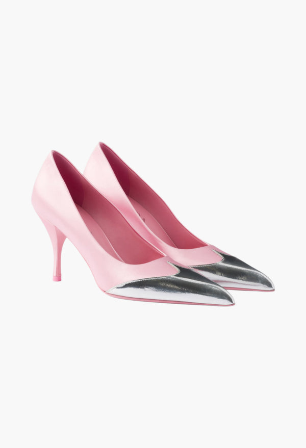 Rosebud Pink - Satin And Metallic Leather Pumps