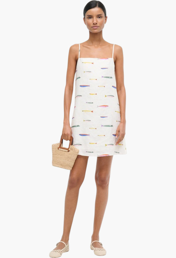 Laura Linen Mini Dress Pop Sardines Ivory