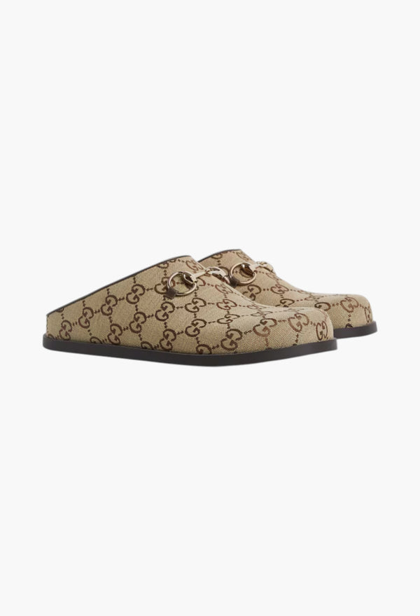 Camel And Dark Brown GG Canvas - Women's Mule With Horsebit