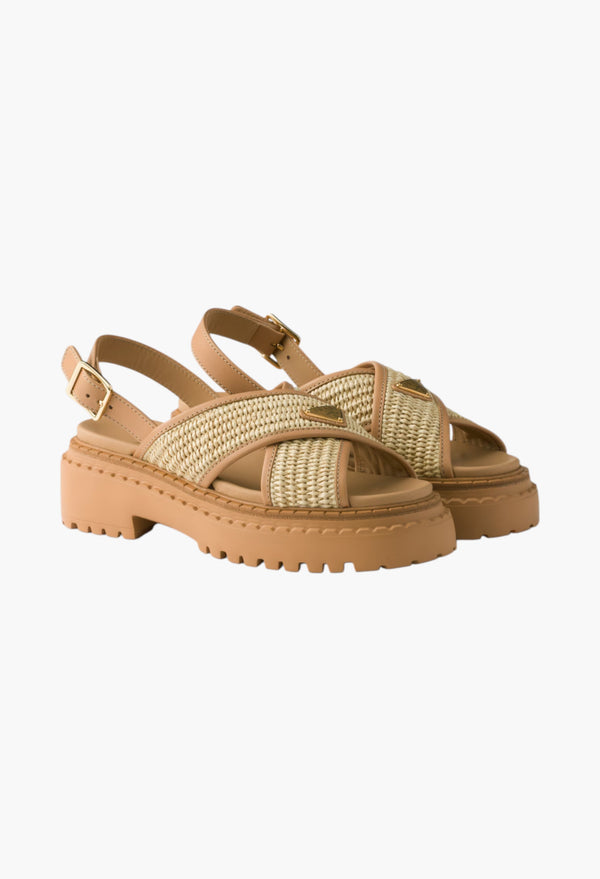 Beige - Crochet And Leather Sandals