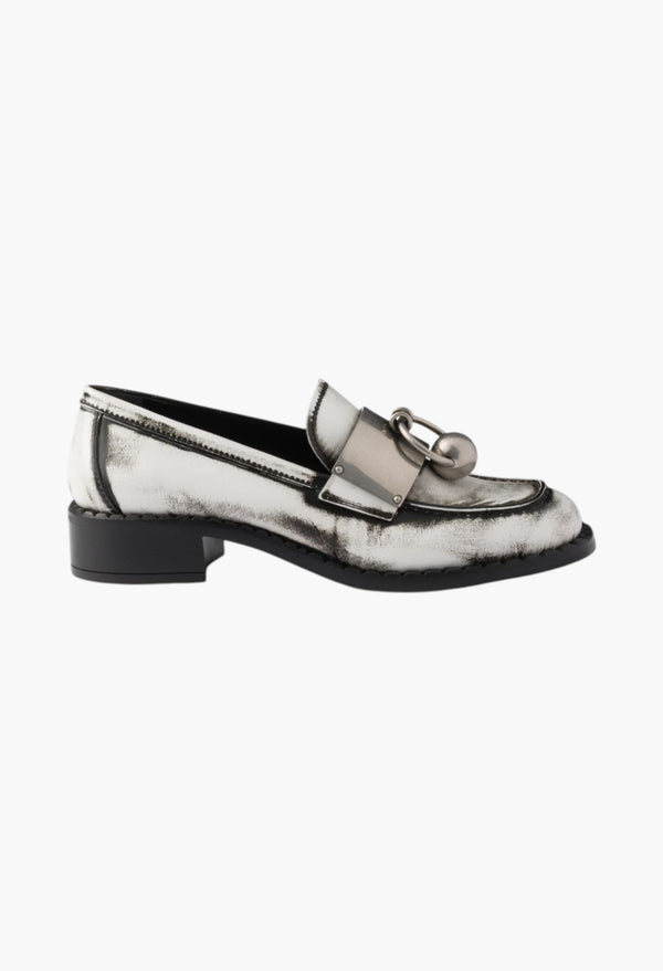 White - Brushed Leather Loafers With Metal Details