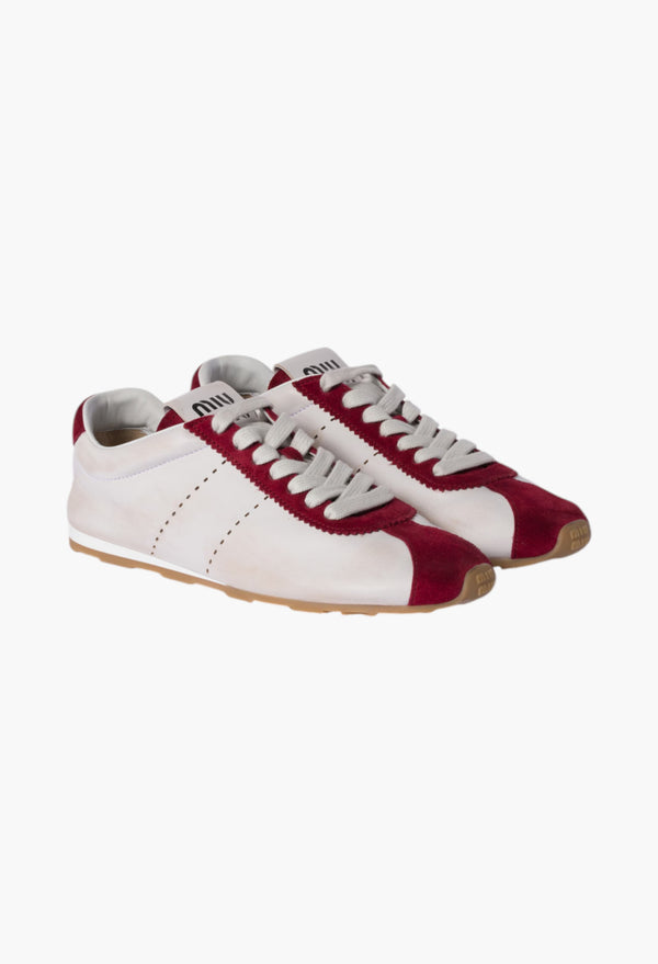White/Cerise - Plume Nappa Leather And Suede Sneakers