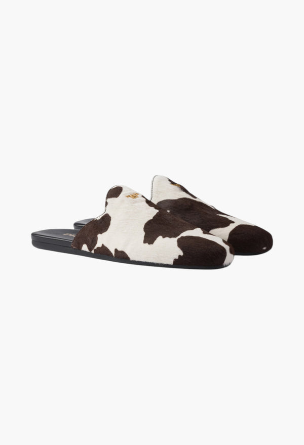 White / Dark Brown - Printed Leather Mules