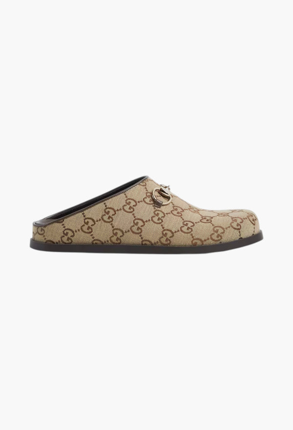 Camel And Dark Brown GG Canvas - Women's Mule With Horsebit