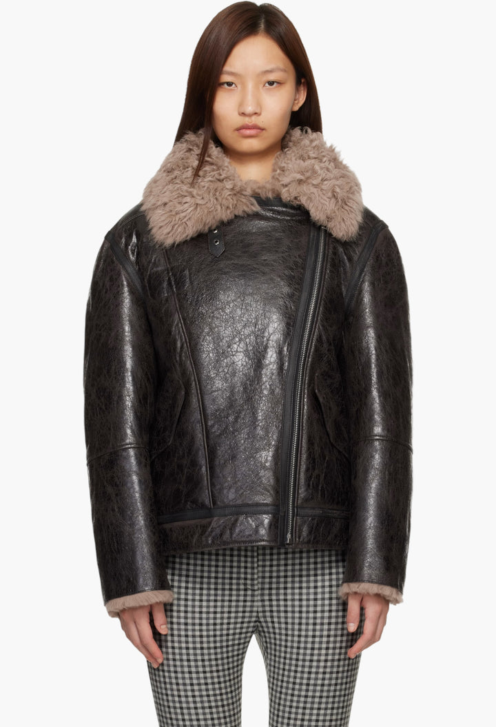 Brown Leather Shearling Jacket - GLAM MODA
