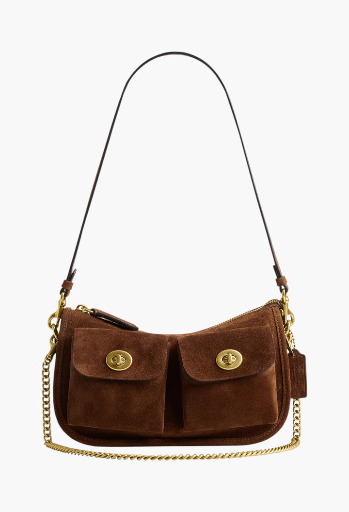 Twin Turnlock Waverly Suede Shoulder Bag - GLAM MODA