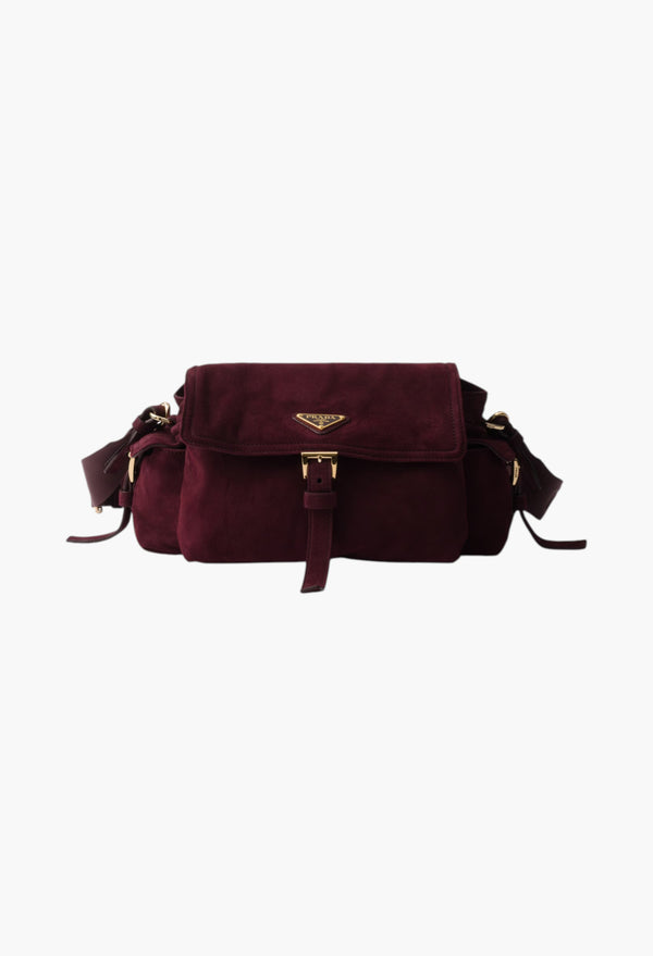 Cocoa Brown - Prada Explore Medium Suede Shoulder Bag With Flap