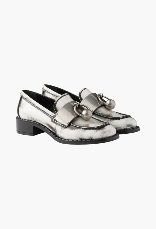 White - Brushed Leather Loafers With Metal Details