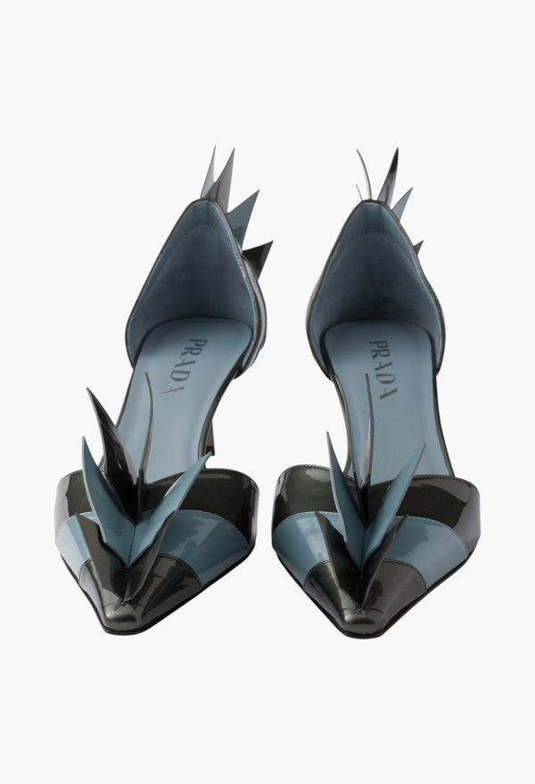 Anthracite/Astral - Two-tone patent leather D'Orsay pumps