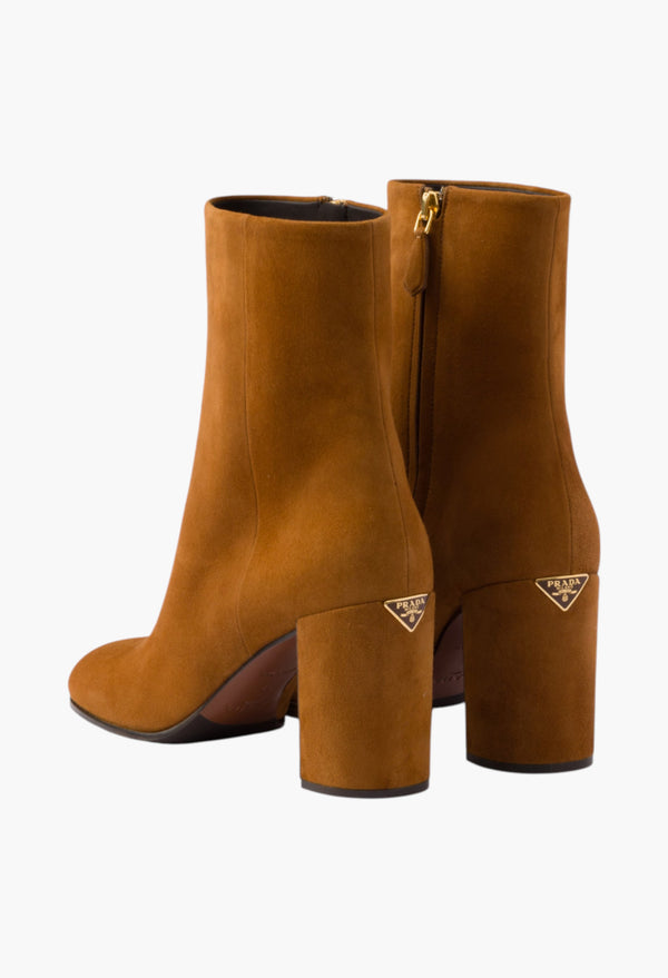 Cognac - Suede Booties
