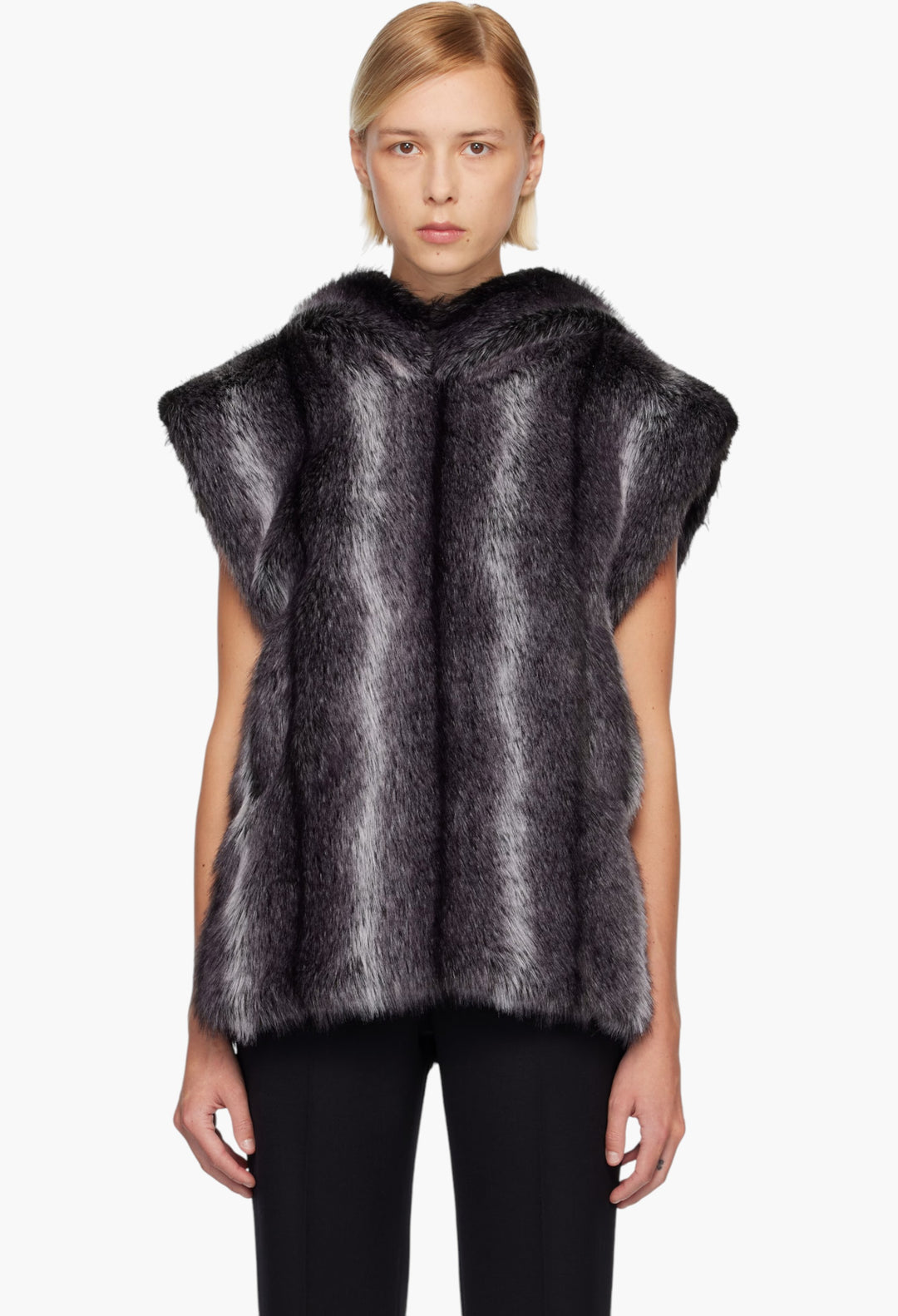 Gray Sleeveless Faux-Mink Hoodie - GLAM MODA