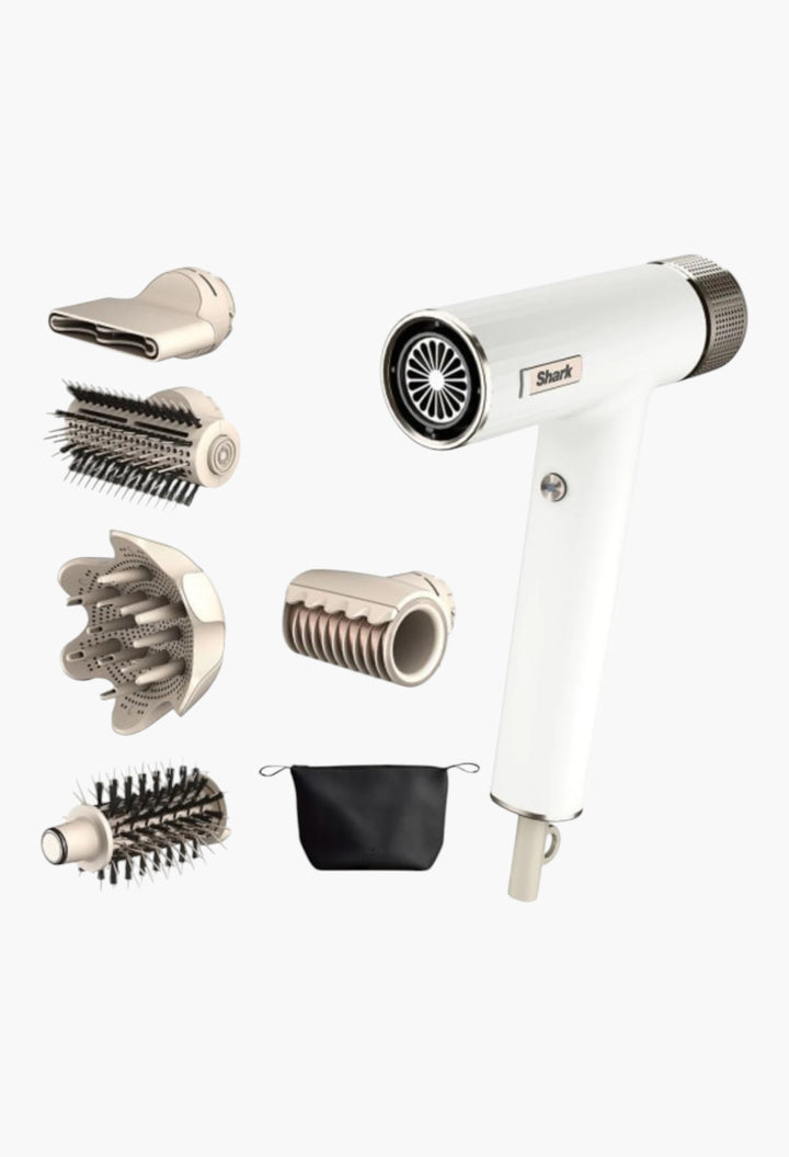 Shark SpeedStyle RapidGloss Finisher, High-Velocity Hair Dryer and 5 Styling Attachments, White, HD352ME - GLAM MODA