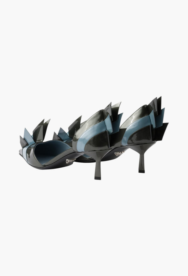 Anthracite/Astral - Two-tone patent leather D'Orsay pumps