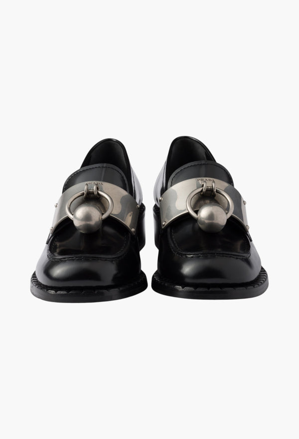 Black - Brushed Leather Loafers With Metal Details